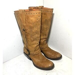 Cuadra Womens Tan Leather READ Etched Western Harness Boots Sz 6.5 20 000 12969